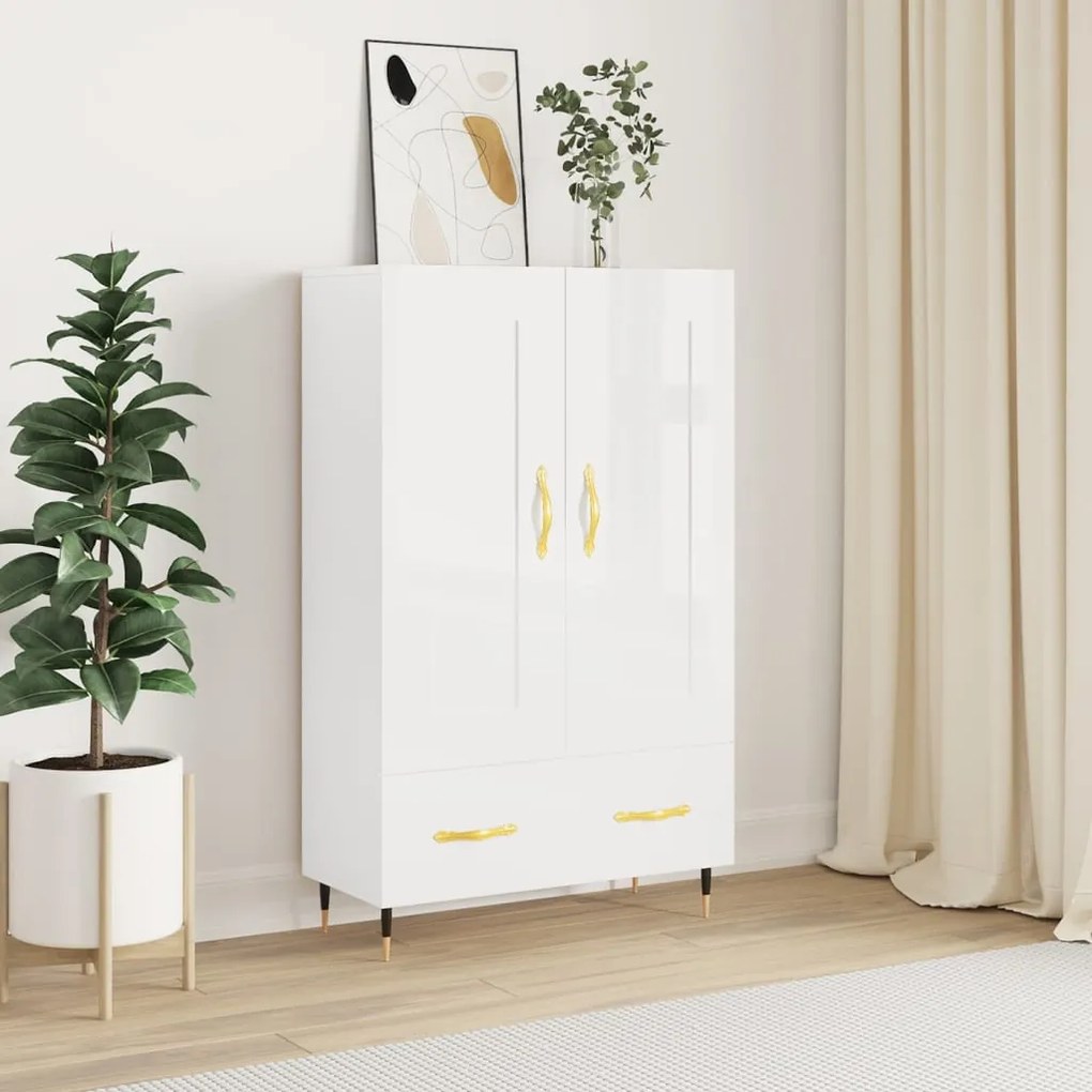 Credenza Bianco Lucido 69,5x31x115 Cm İn Legno Multistrato /