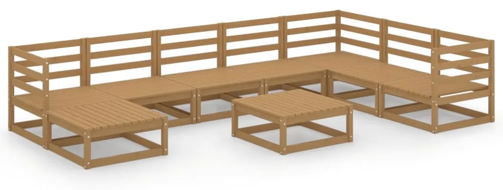 Set divani da giardino 9 pz marrone miele in massello di pino
