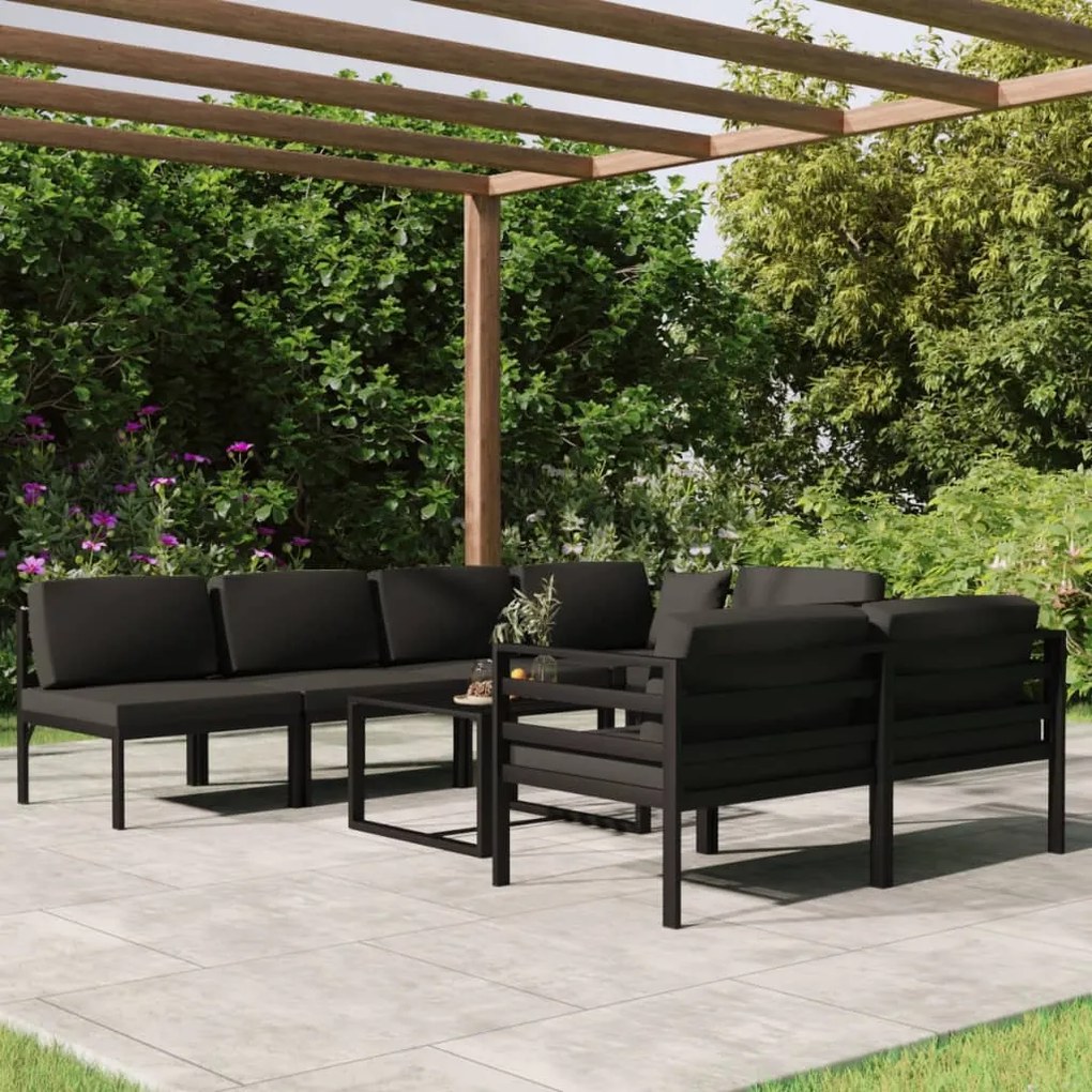 Set divani da giardino 8 pz con cuscini in alluminio antracite
