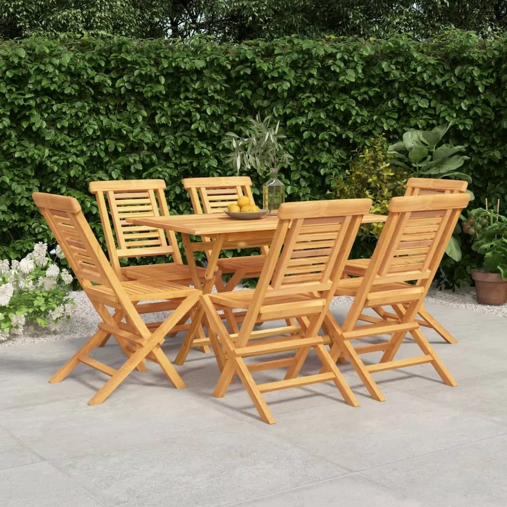 Set Da Pranzo Da Giardino 7 Pz İn Legno Massello Di Teak /