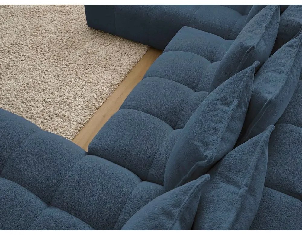 Divano angolare blu scuro allungabile e con contenitore (penisola a sinistra/a U) con rivestimento in ciniglia Everest – Bobochic Paris