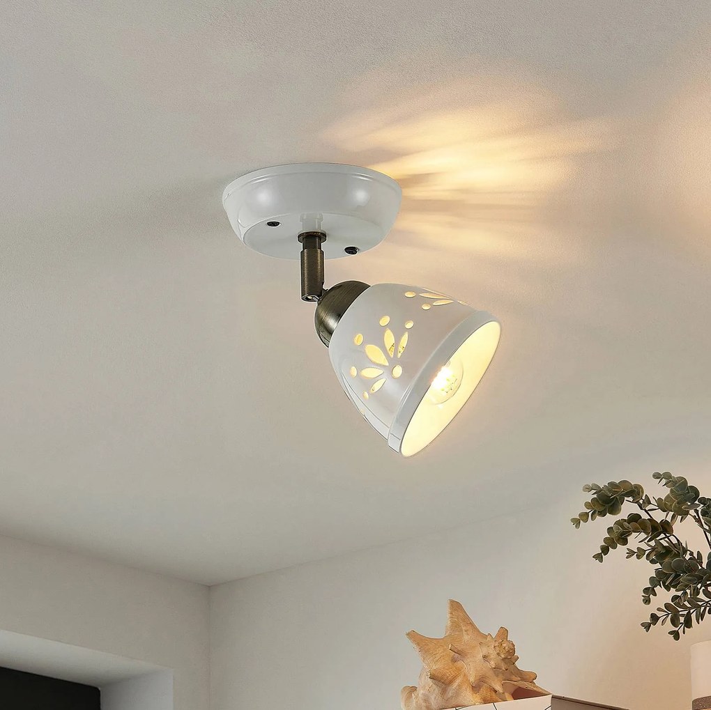 Lindby fatto Sanrike, altezza 16 cm, 1 luce, bianco, ceramica Sanrike Lindby, dimmerabile, Bianco / Opale, Soggiorno / Sala da pranzo, Ceramica, Campagna / Rustiche, Faretto