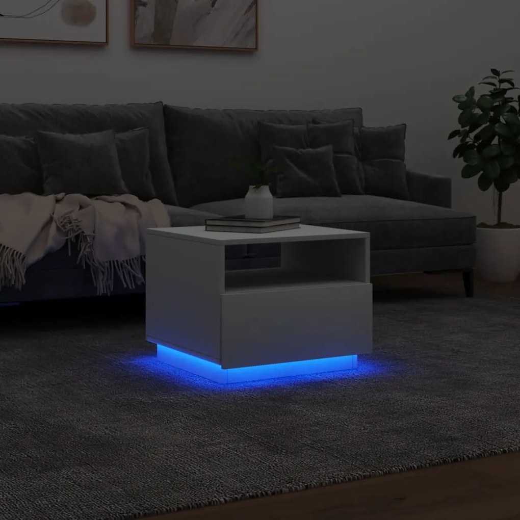 Tavolino da soggiorno con luci led bianco 50x49x40 cm
