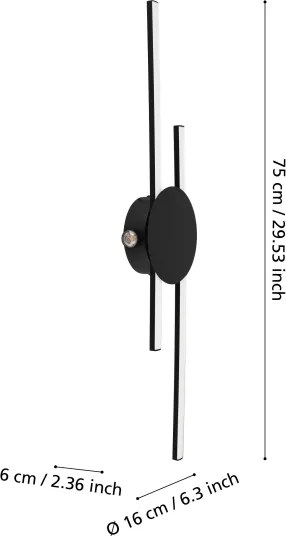 Eglo 902123 - Applique LED da parete VENTICELLO LED/20W/230V + LED/0,91W nero
