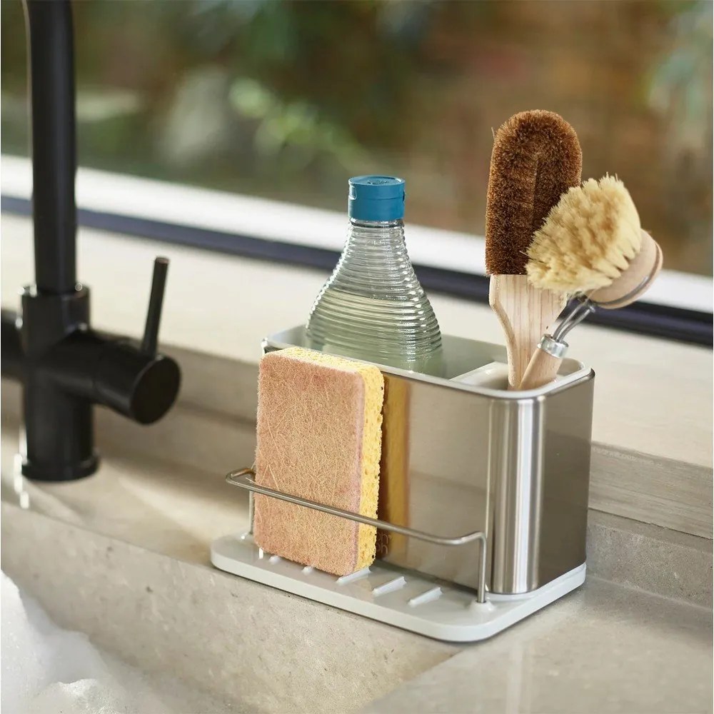 Set portaspugna e detersivo piatti in metallo argentato Surface - Joseph Joseph