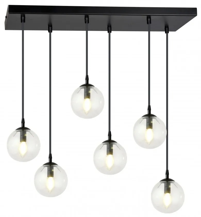 Lampadario a Sospensione in Acciaio e Vetro COSMO 6 Nero 6xE14 Colore delle Sfere Trasparente