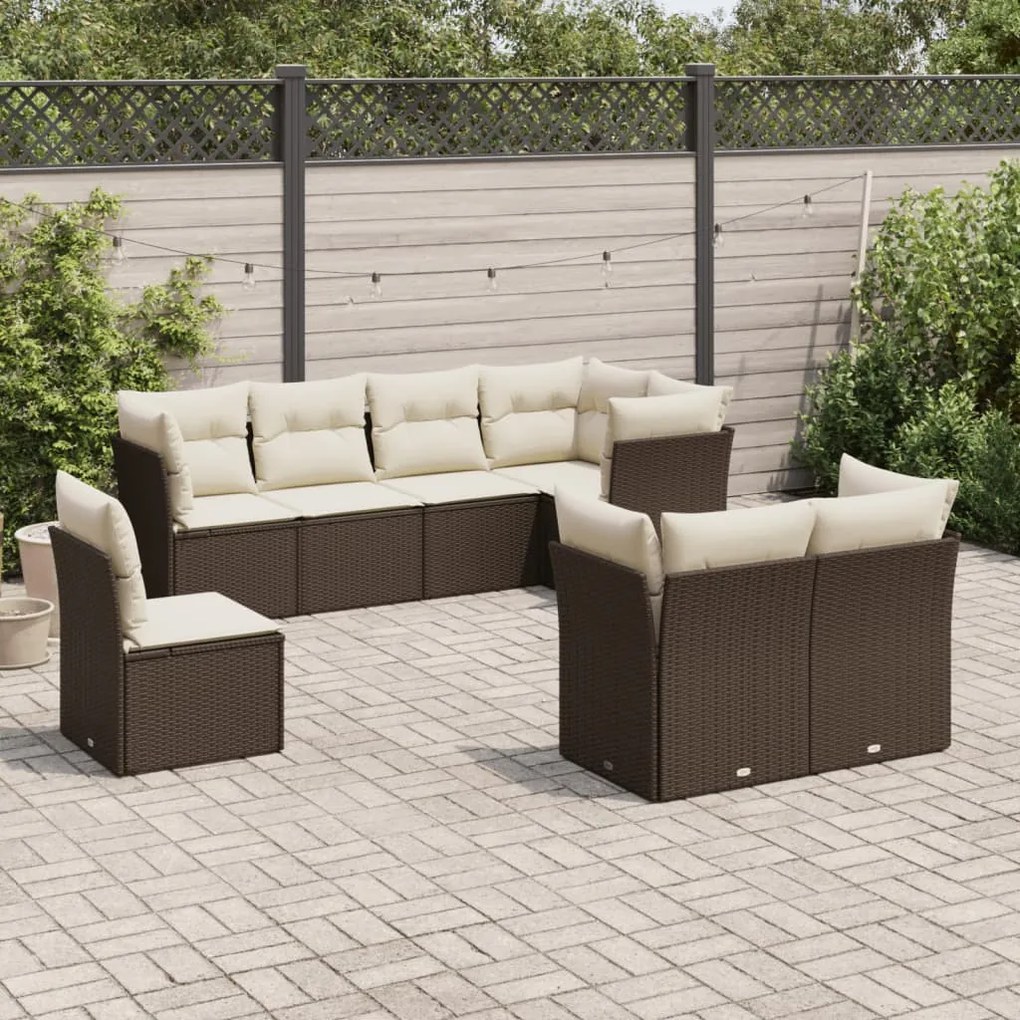 Set divani da giardino 8 pz con cuscini marrone in polyrattan