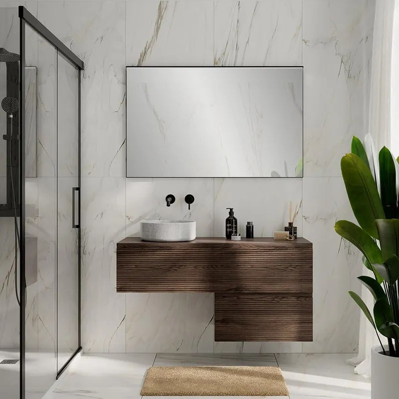 Mobile da bagno sospeso Step Rigato con top L 60.3 x H 30 x P 46 cm noce walnut, 1 cassetto con chiusura ammortizzata