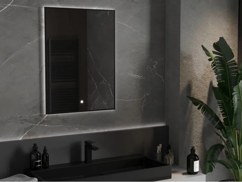 Mexen Erma specchio da bagno retroilluminato 60 x 80 cm, LED 6000K, antiappannamento, cornice nera - 9814-060-080-611-70