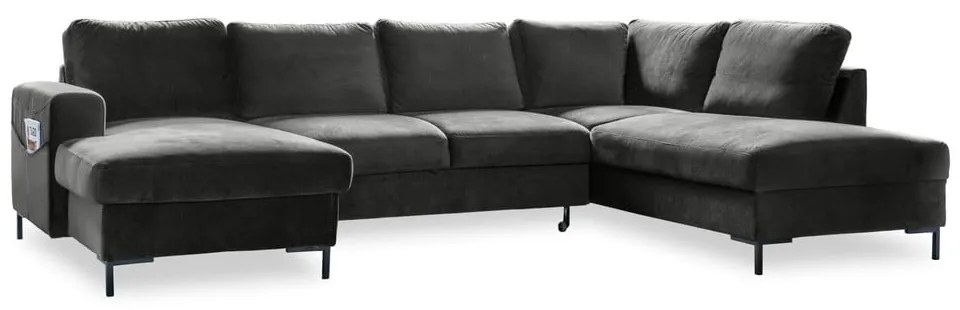 Divano letto a U in velluto grigio scuro, angolo destro Lofty Lilly - Miuform