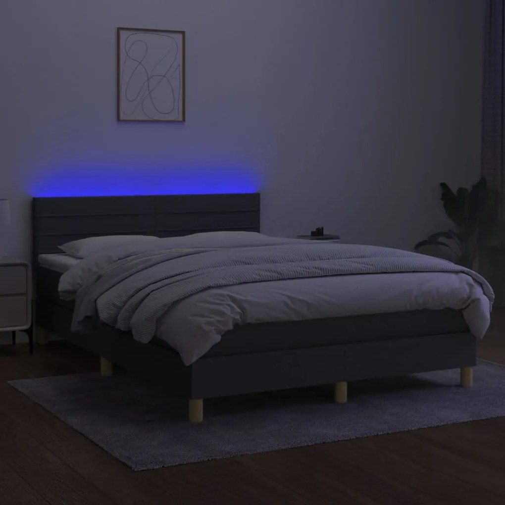 Letto a molle materasso e led grigio scuro 140x200cm in tessuto