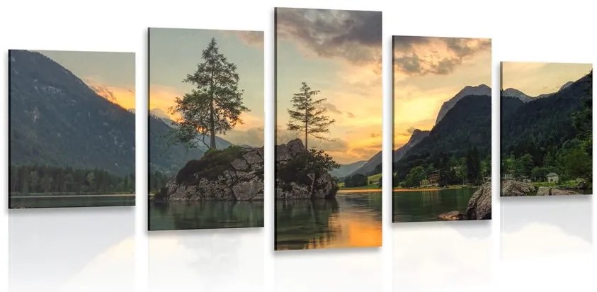 Quadri 5 pezzi – Paesaggio montano al lago