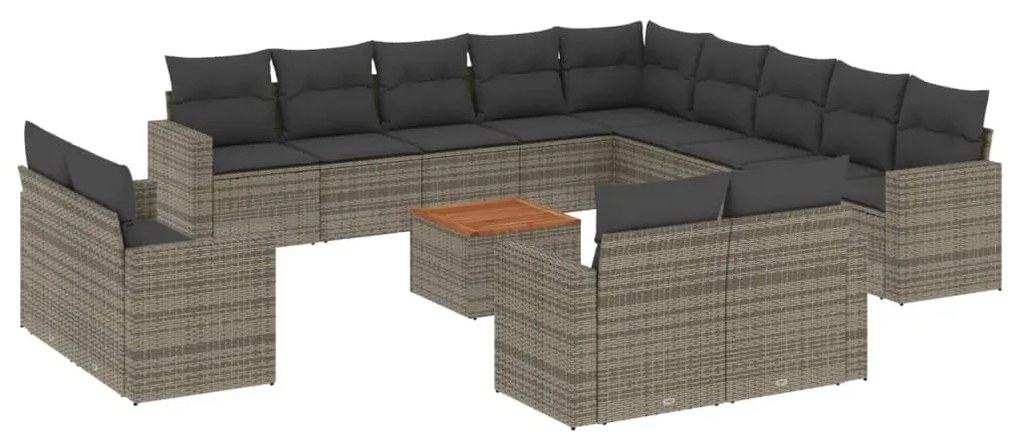 Set Divani da Giardino 14pz con Cuscini in Polyrattan Grigio