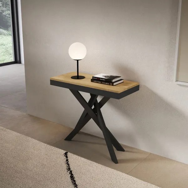 Consolle allungabile Libo Small Evolution - Quercia natura telaio antracite 90x40/196 cm