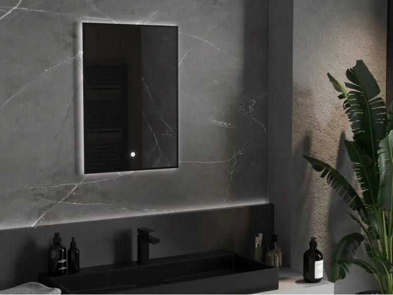 Mexen Erma specchio da bagno retroilluminato 50 x 70 cm, LED 6000K, anti-appannamento, cornice nera - 9814-050-070-611-70