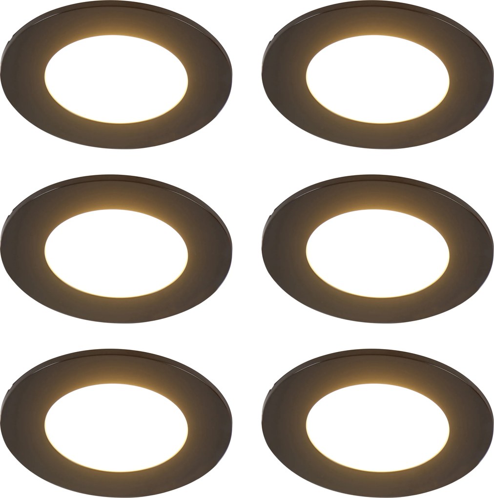 Set di 6 faretti da incasso moderni neri con LED dimmerabile a 3 livelli IP65 - Blanca