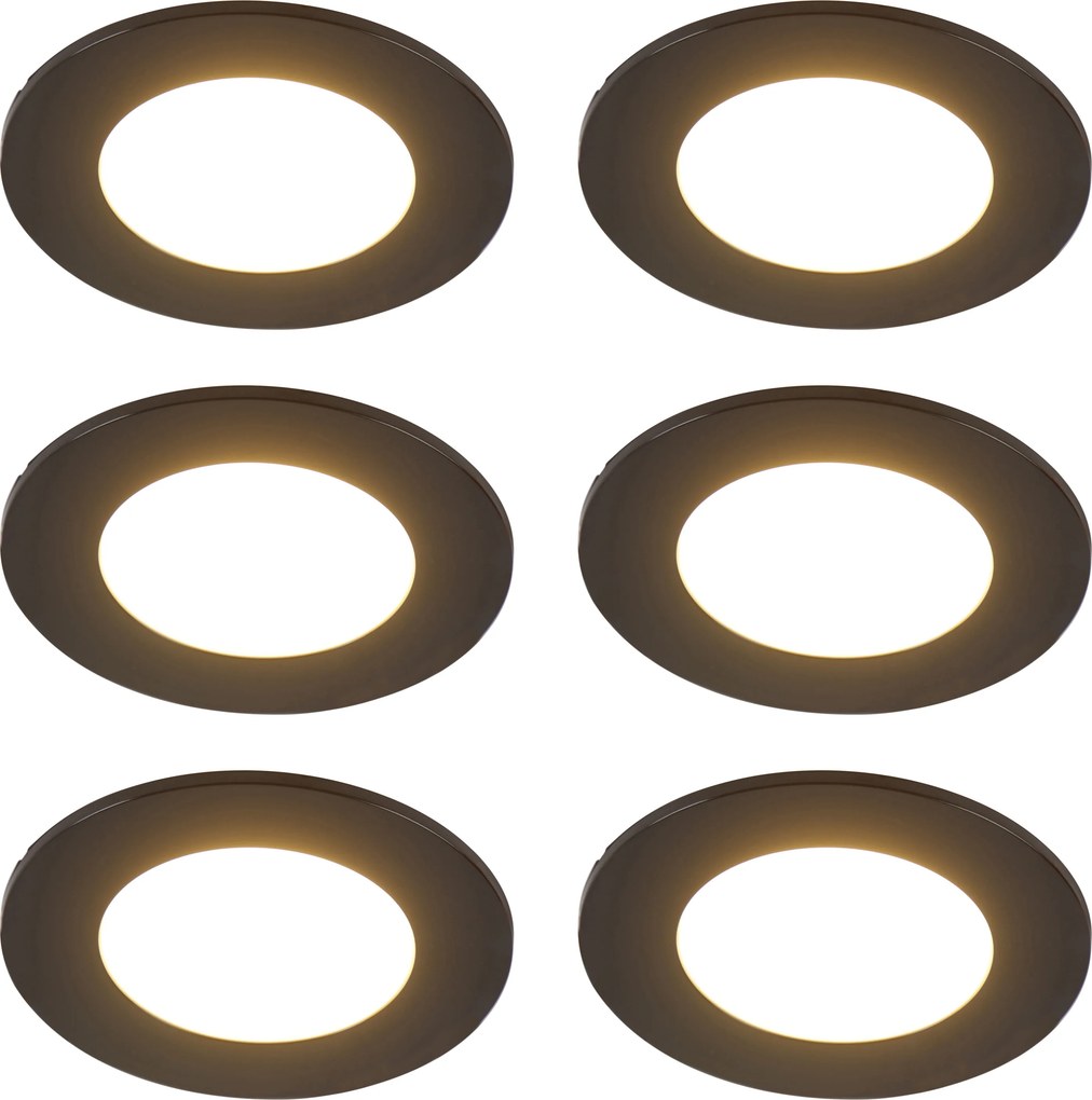 Set di 6 Faretti da Incasso Moderni Neri con LED Dimmerabili a 3 Fasi IP65 - Blanca
