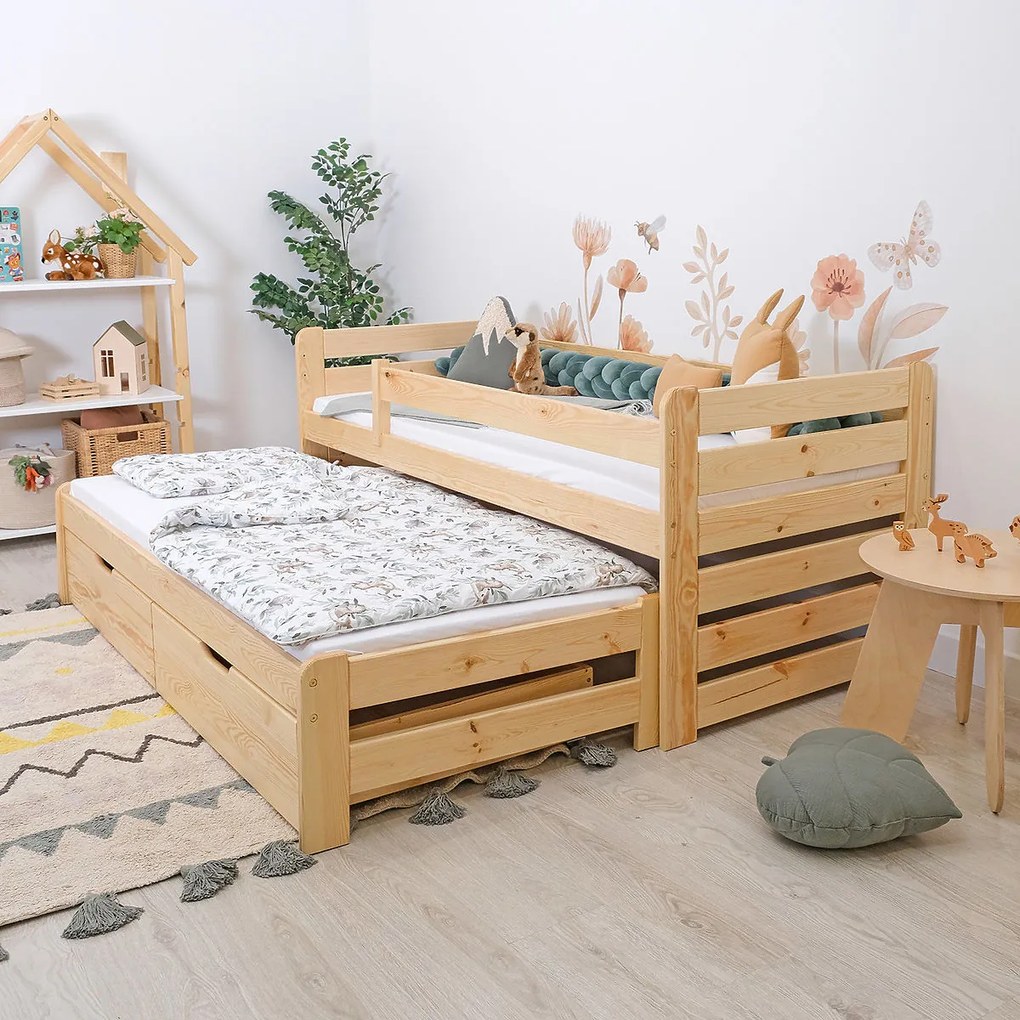 Letto per bambini con letto estraibile e barriera Praktik - naturale - pino 180x80 cm