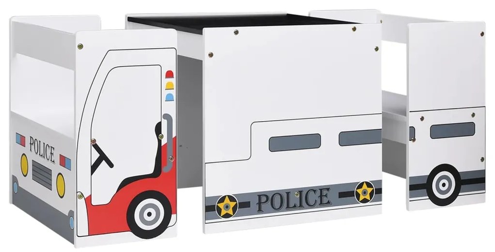 Set tavolo e sedia per bambini 3 pz design auto polizia in mdf