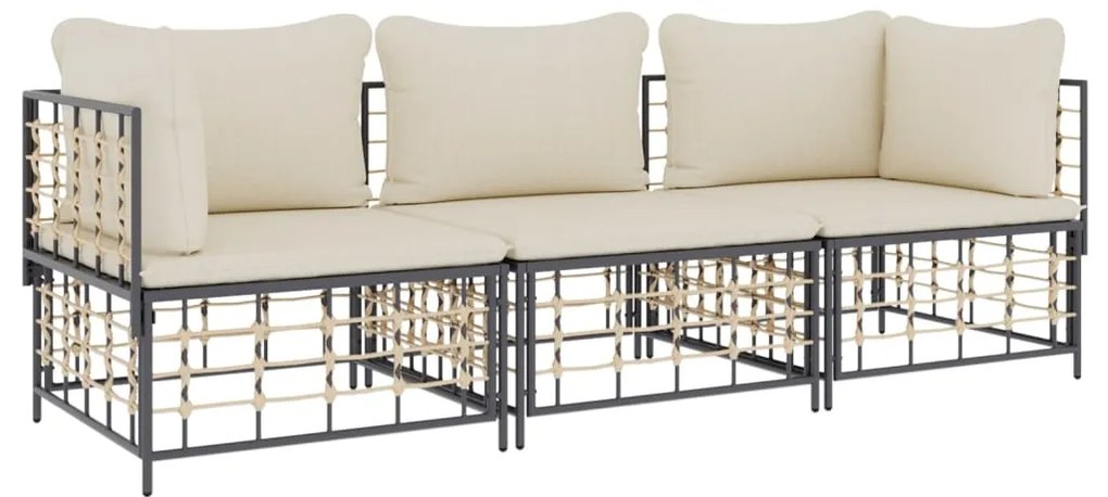 Set Divani da Giardino 3 pz con Cuscini Antracite in Polyrattan