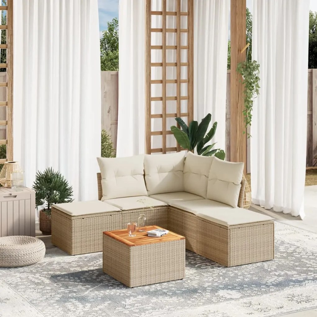 Set divano da giardino 6 pz con cuscini beige in polyrattan