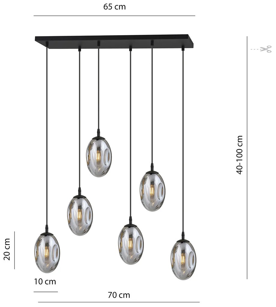 Sospensione Minimal 6 Luci Atalanta Acciaio Nero E Vetro Fumè