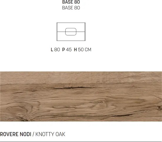 Mobile bagno sospeso 80 cm ARCO con due cassetti Rovere Nodi