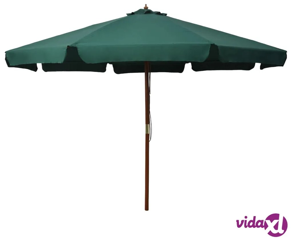 vidaXL Ombrellone da Esterni con Palo in Legno 330 cm Verde