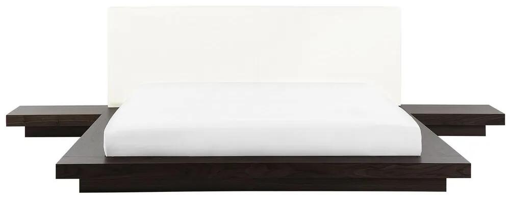 Letto matrimoniale in legno color wenge e pelle bianca 180 x 200 cm ZEN Beliani