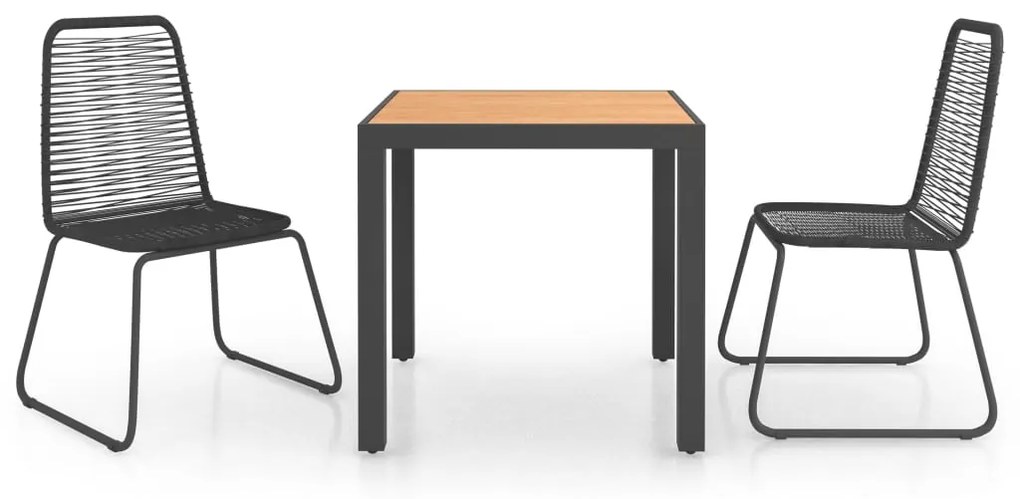 Set da pranzo da giardino 3 pz in rattan pvc nero e marrone