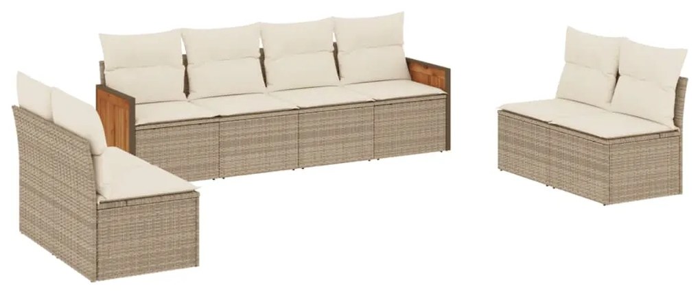 Set Divano da Giardino 8 pz con Cuscini Beige in Polyrattan