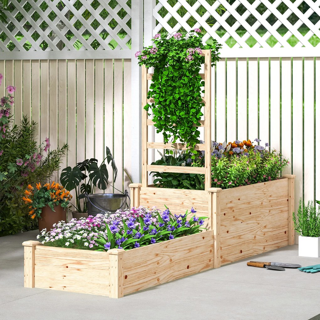 Fioriera Rialzata con Grigliato per Rampicanti e Divisorio 222x63x132 cm in Legno di Abete...