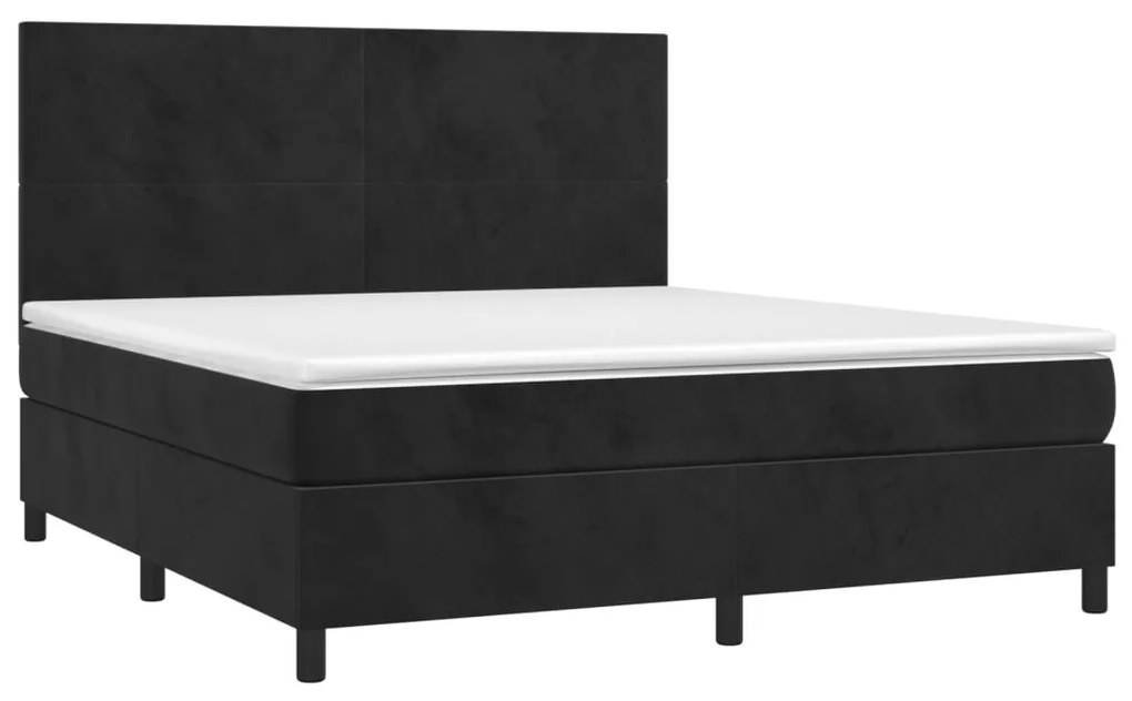 Letto a molle con materasso e led nero 160x200 cm in velluto