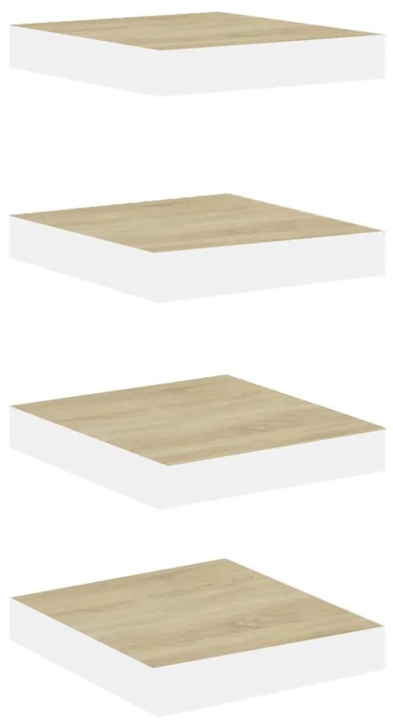 Mensole a muro 4 pz rovere e bianco 23x23,5x3,8 cm in mdf