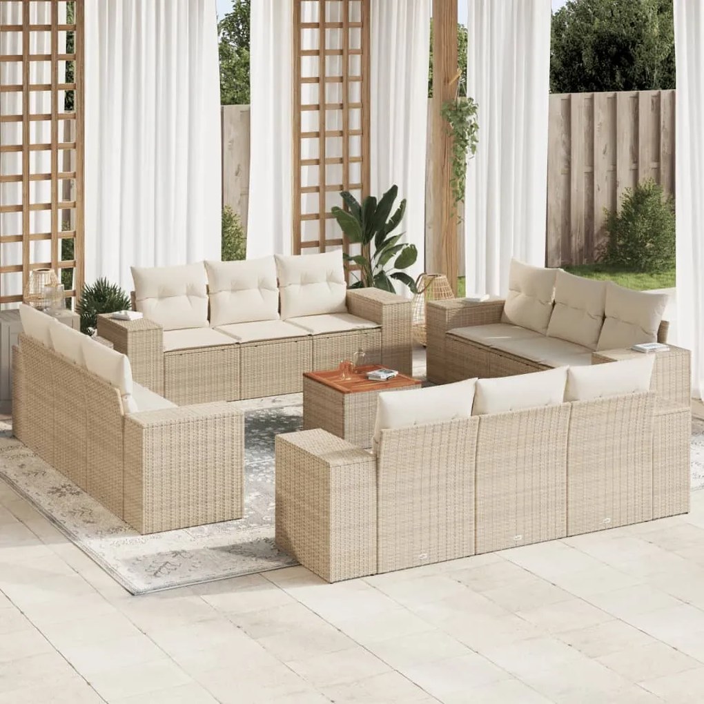 Set divano da giardino 13 pz con cuscini beige in polyrattan