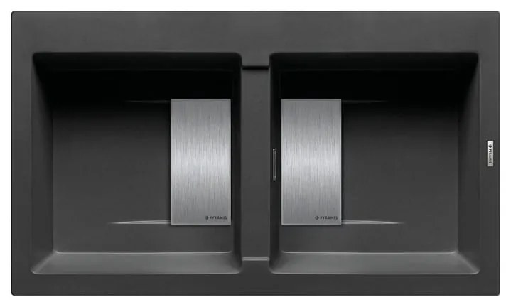 Lavello integrato 2 vasche in granito nero PYRAMIS Kartesio L 50 x L 86 cm