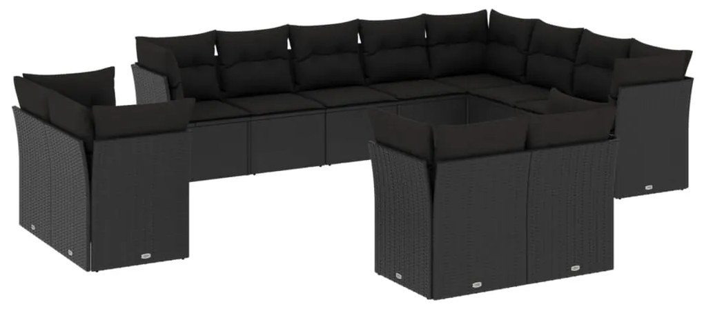 Set divani da giardino 12 pz con cuscini nero in polyrattan