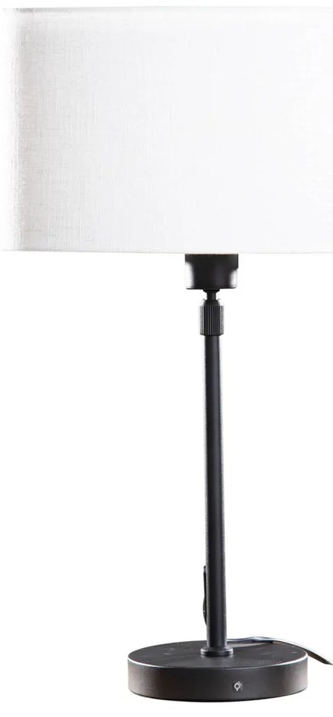 Lampada da Tavolo Nera con Paralume in Lino Bianco Ovale 35cm - Parte