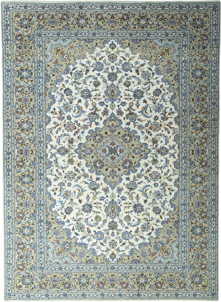 Kashan Tappeto 350x250 Beige (Iran) Annodato A Mano