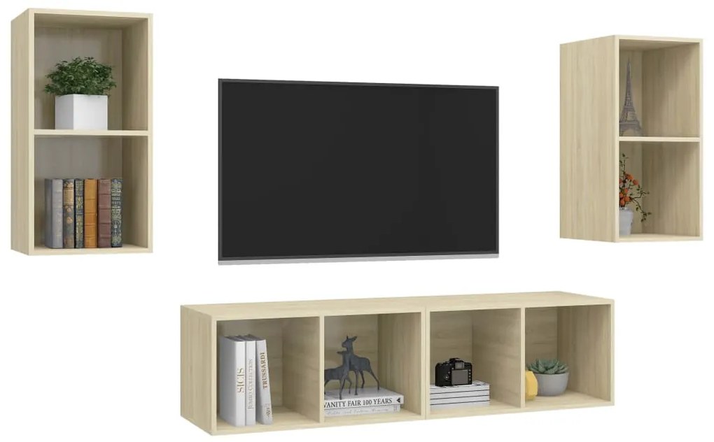 Mobile tv a parete 4 pz rovere sonoma in truciolato