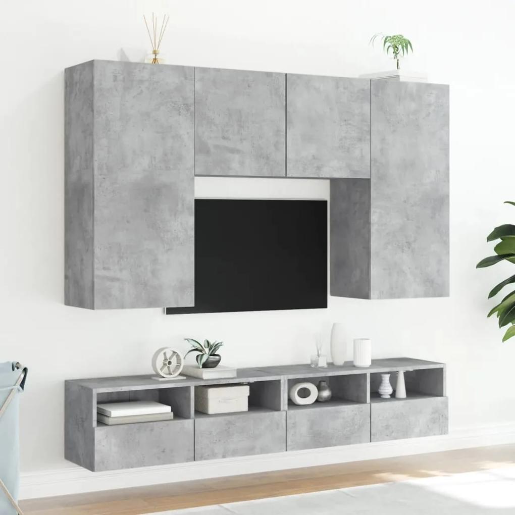 Mobili tv muro 2pz grigio cemento 100x30x30cm legno multistrato