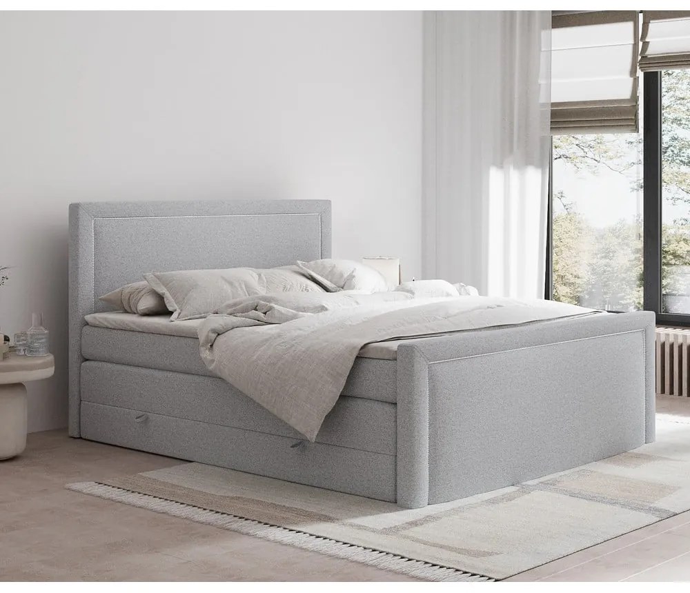 Letto boxspring grigio chiaro con contenitore 180x200 cm Lavenda – Maison de Rêve