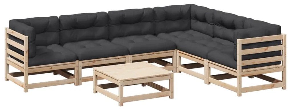 Set divani da giardino 7 pz con cuscini legno massello di pino