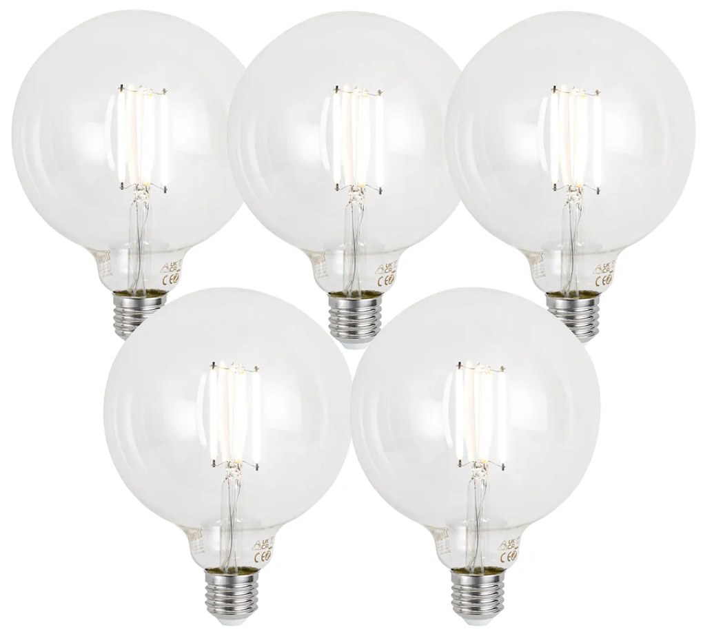 Set di 5 Lampadine LED dimmerabili E27 G125 Trasparenti 7W 806lm 2700-6500K