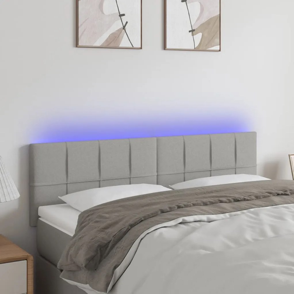 Testiera A Led Grigio Chiaro 144x5x78/88 Cm İn Tessuto /