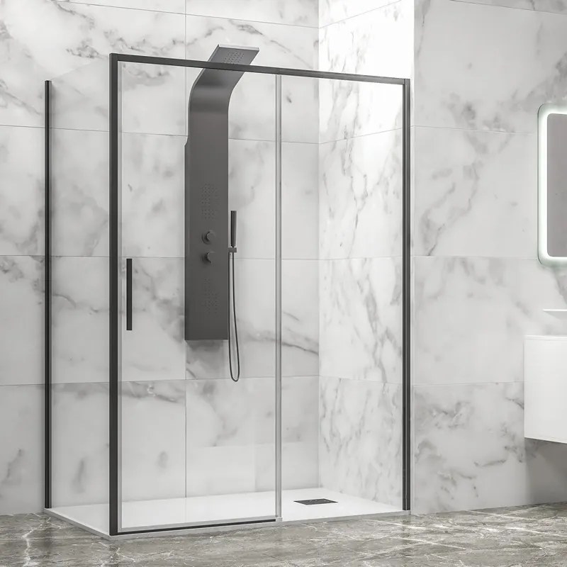 Box doccia 80x110 colore nero vetro 6mm altezza 200h | KLA-4000N - KAMALU