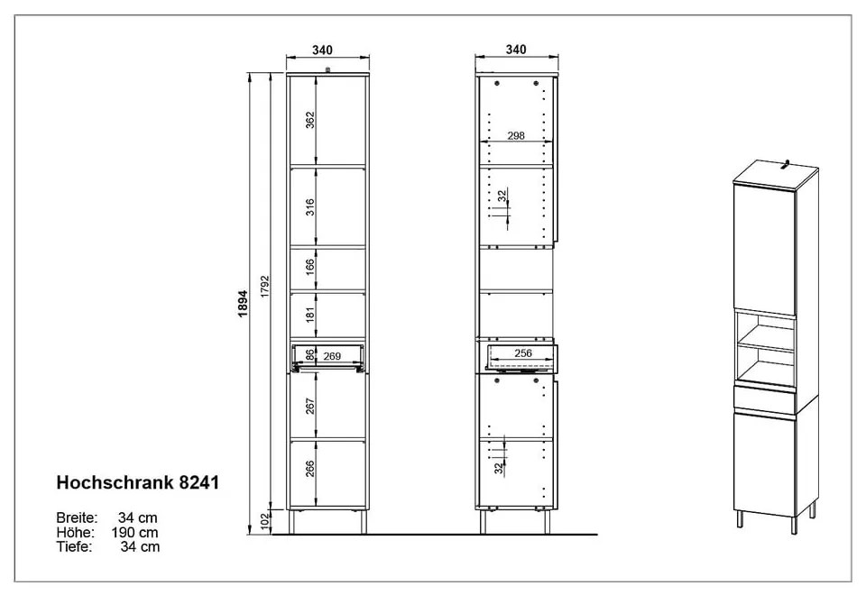 Mobile bagno alto bianco 34x190 cm Salinas - Germania