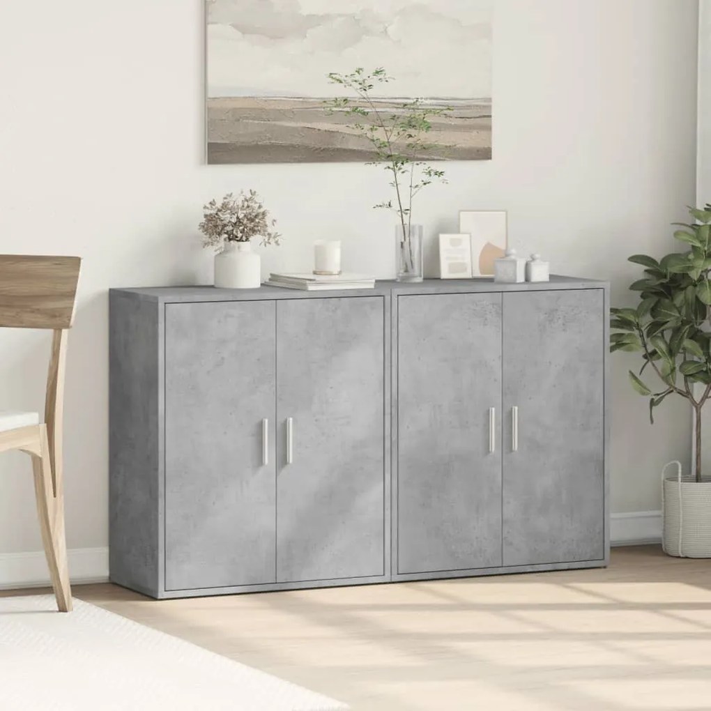 Credenze 2 pz grigio cemento 60x31x70 cm in legno multistrato