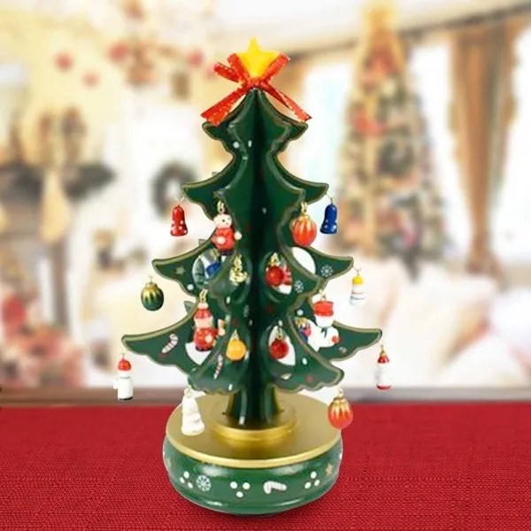Trade Shop - Carillon Natalizio Albero Di Natale Legno Con Addobbi 29cm Decorazioni Natalizie