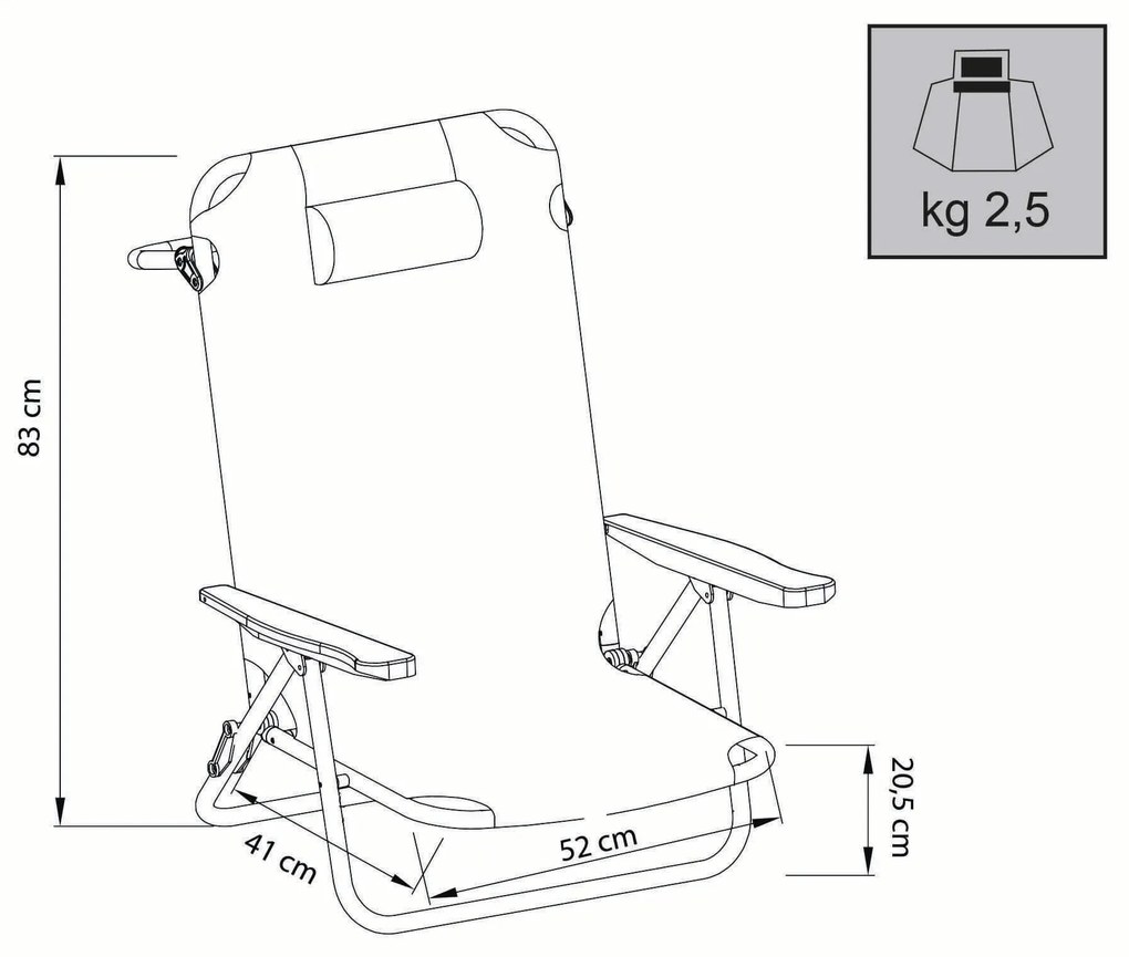 spiaggina mare prendisole in alluminio con braccioli cm 65 x 67 x 83 h